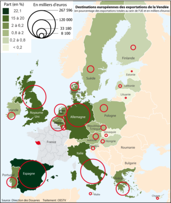 Poids des exportationns vendéennes - carte UE