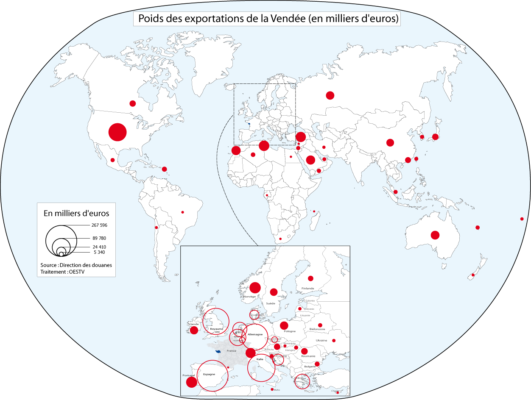 Poids des exportations vendéennes - carte Monde