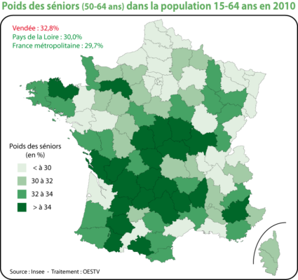 Poids des séniors (50-64 ans) dans la population 15-64 ans en 2010