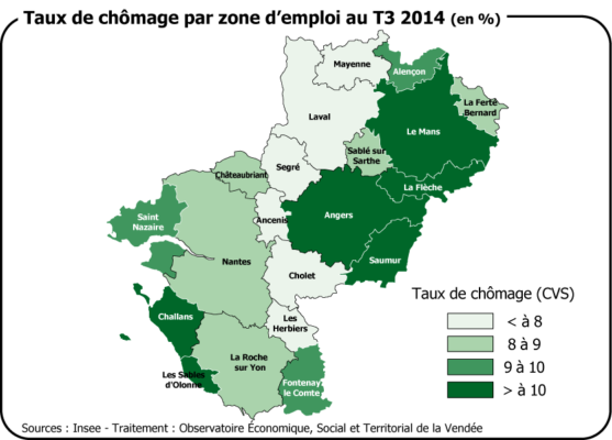 Taux de chômage par zone d'emploi au 3ème trimestre 2014